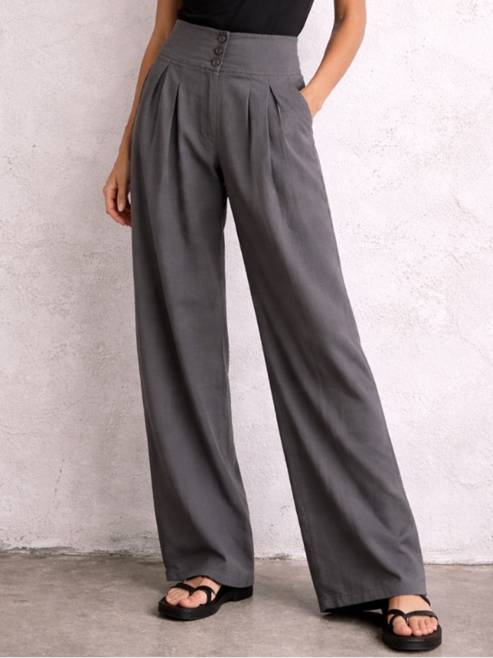 Lurdes Bergada  High Rise Front Pleat Wide Leg Pants Gray Size Large